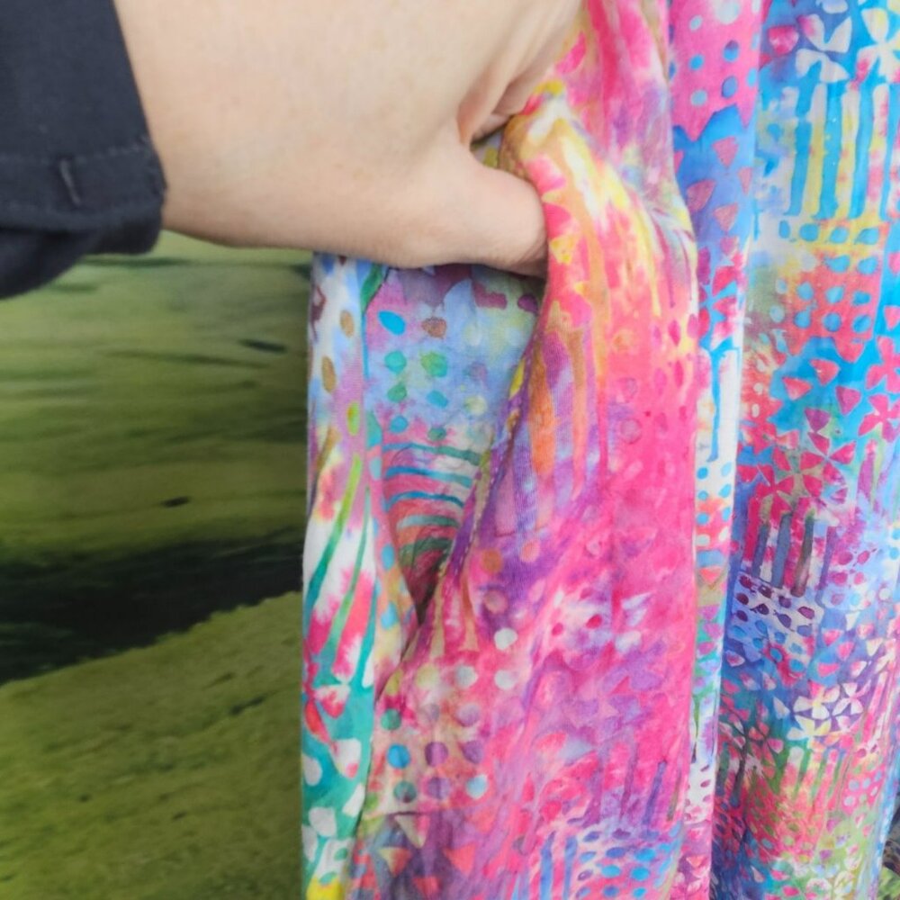 Hand Kreation XL Colorful Boho Hippie V-Neck Dress Pockets A Line Womens Knee - Picture 7 of 11